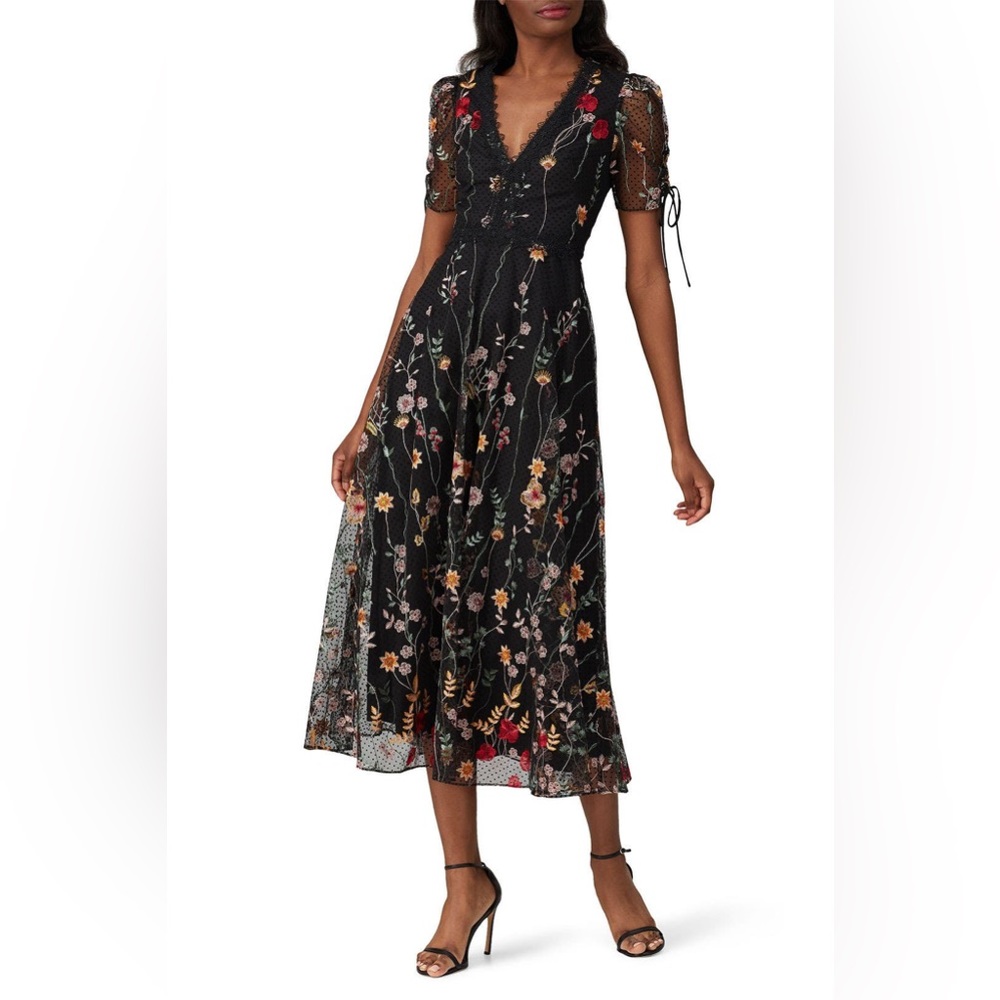 Monique Lhuillier Black Floral Dress - 8